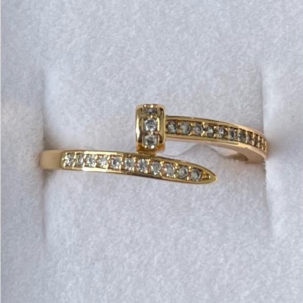 Goldtone Bypass Ring with Rhinestones